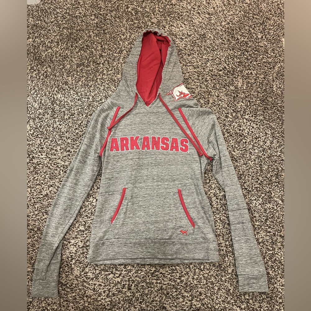 PINK Victoria's Secret Gray and Red Arkansas Razorback Hoodie